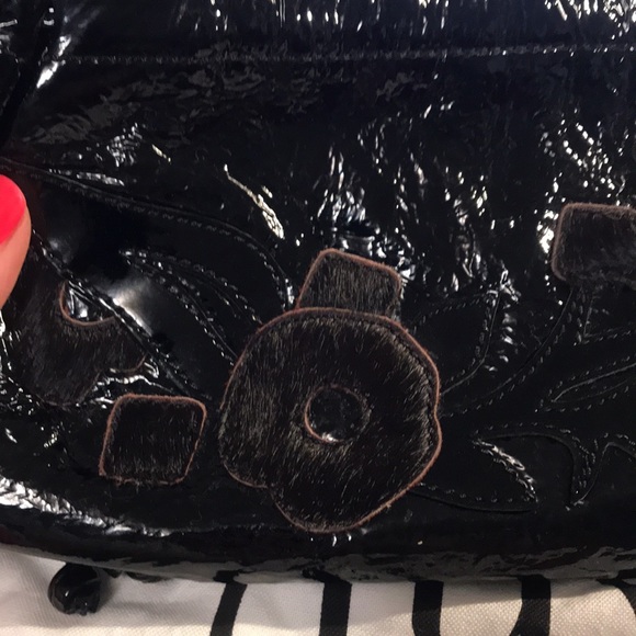 Hayden-Harnett  Black Patent Leather Clutch Floral VEGAN NYC Designer - Picture 3 of 7